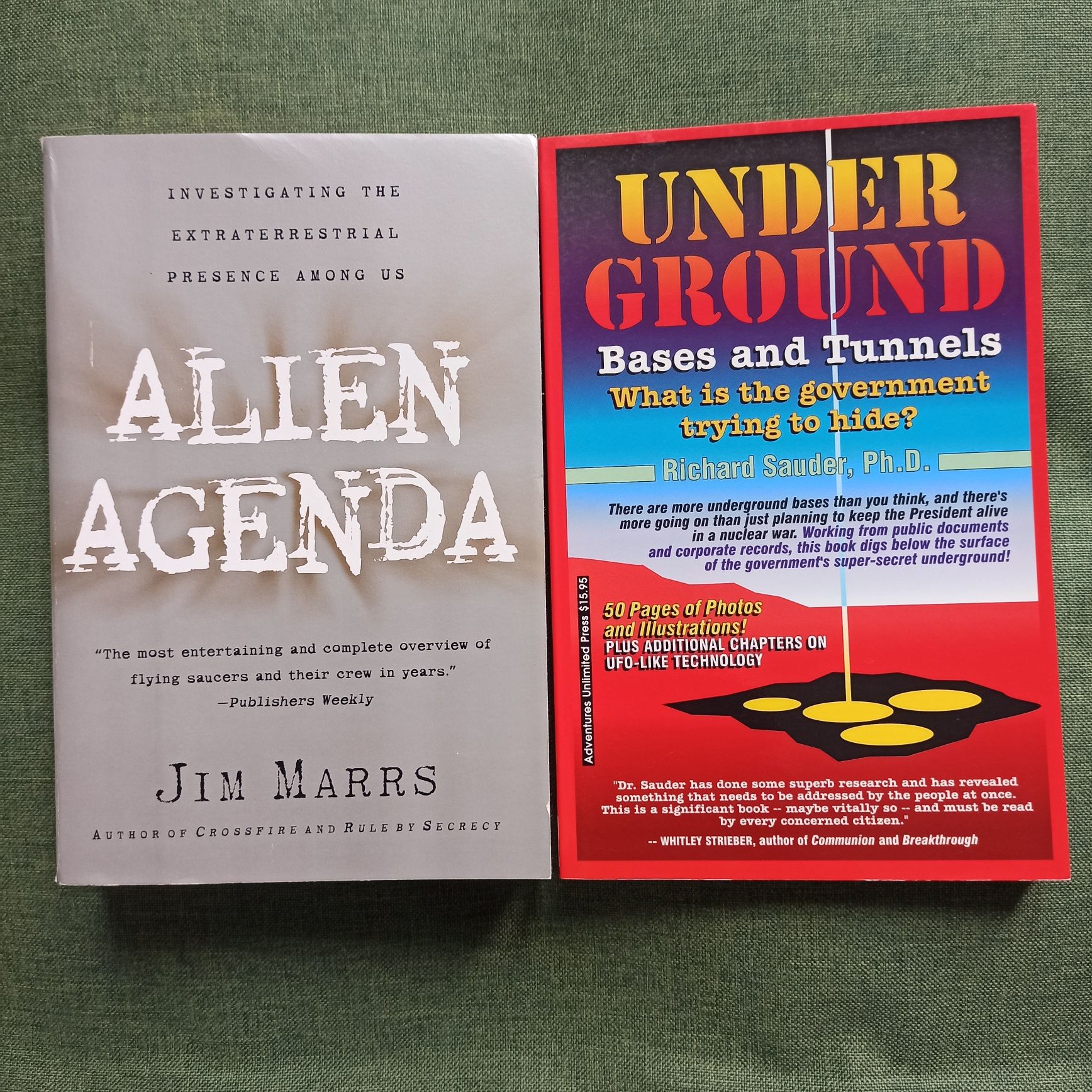 2 książki UFO Alien Agenda Marrs + Underground Bases Sauder
