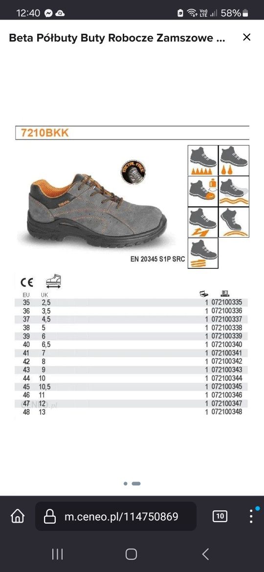 Buty robocze/ochronne  Beta Utensili 7210bkk rozmiar  36