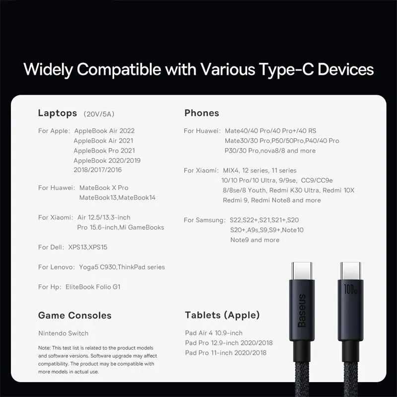 ‼️ NEW ‼️ Кабель Baseus USB Type-C 5A 100W 1m PD QC3.0 QC4.0