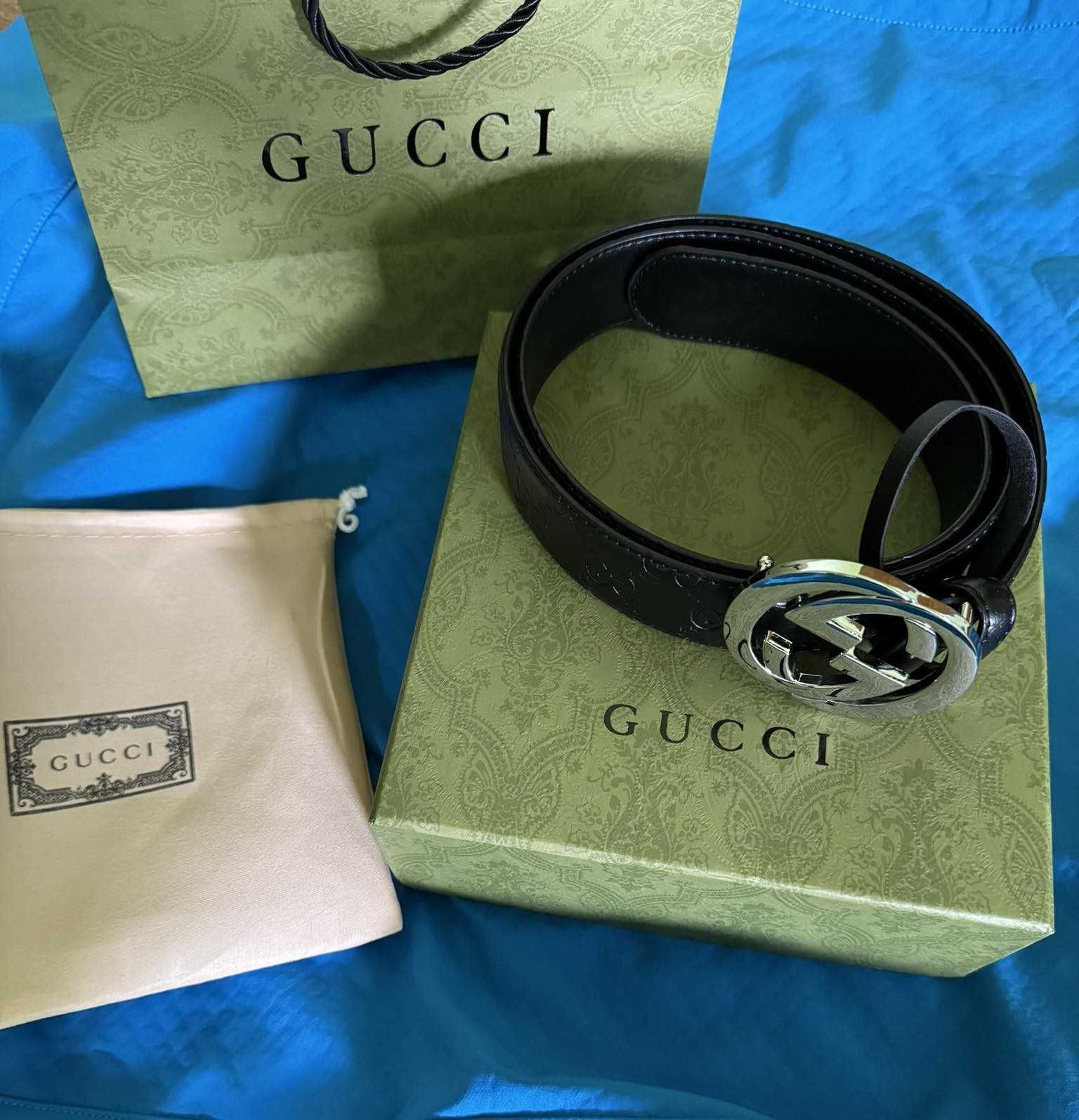 Unisex Pasek Gucci czarny z metalową klamrą