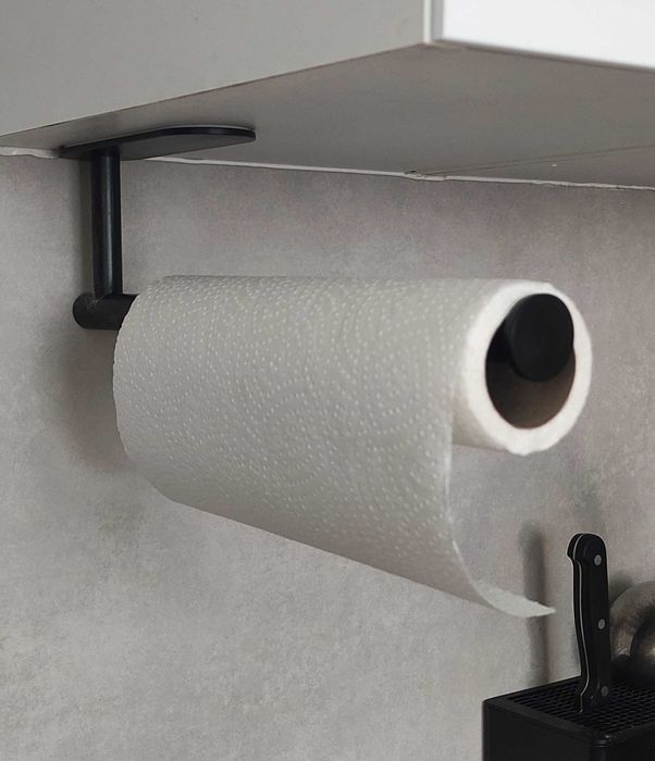 Uchwyt na ręcznik papierowy podszafkowy / ścienny – czarny, metalowy