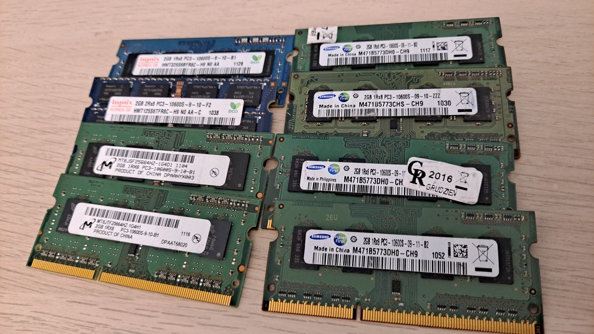 8szt RAM SO-DIMM DDR3 2GB laptopowe