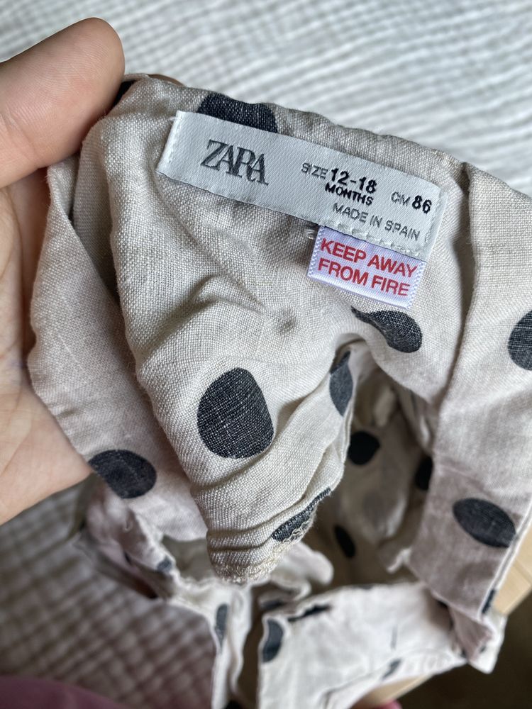 Ogrodniczki na szelkach spodnie w kropki len lniane Zara szerokie