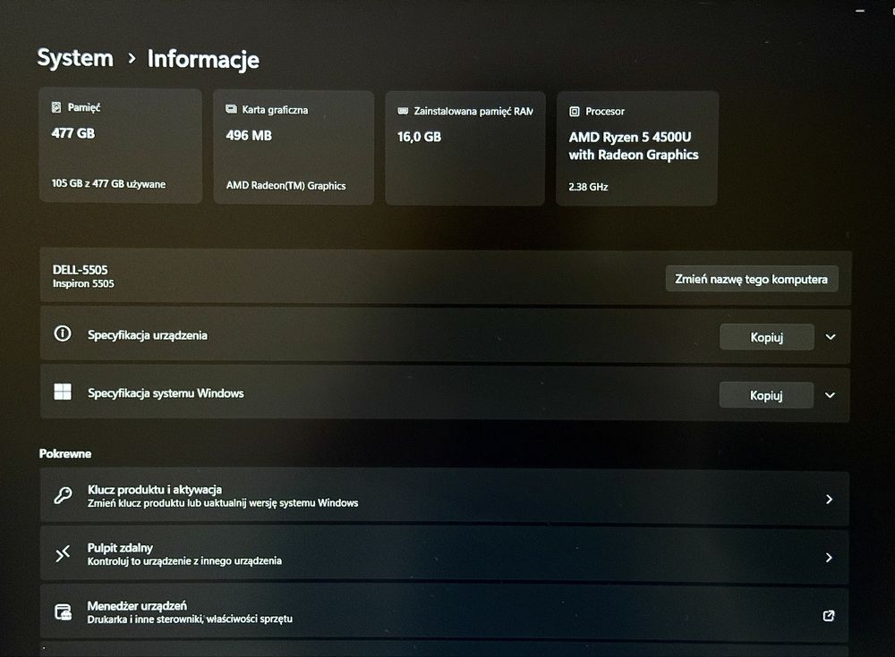Laptop Dell Inspirion 5505 16/512 X-KOM