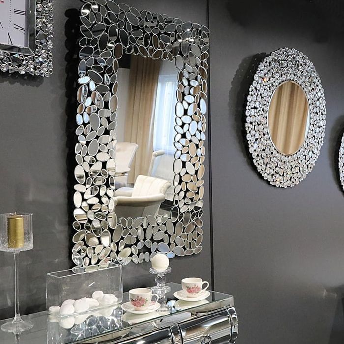 Srebrne lustro glamour prostokątne 80x120 525