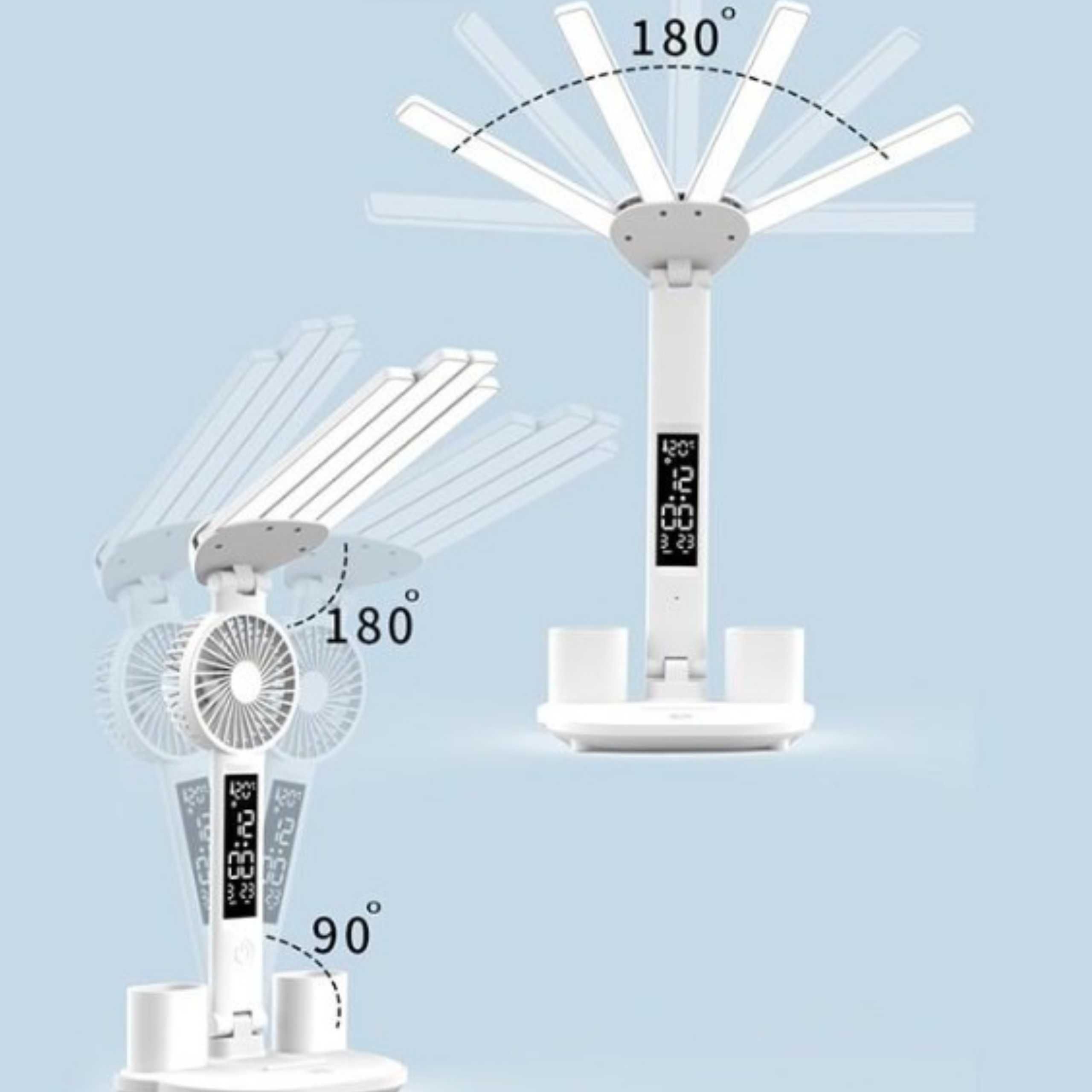 LAMPKA NA BIURKO LED Organizer Termometr ZEGAR Wentylator 3 BARWY