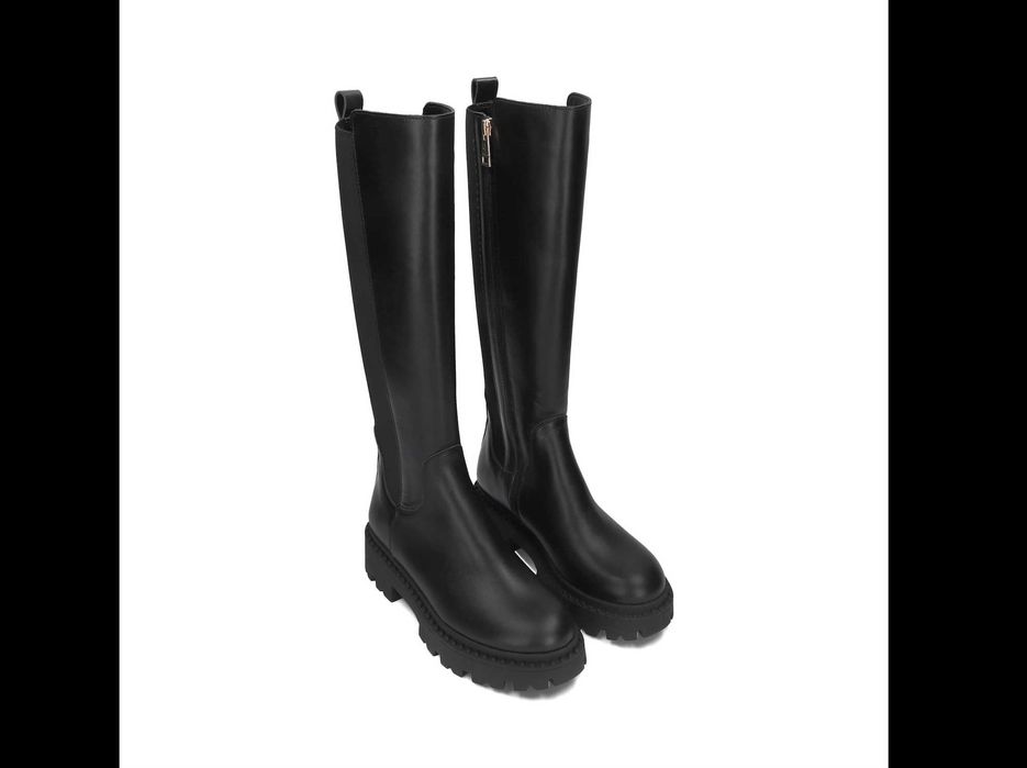 NOWE! Kozaki na grubej podeszwie CheBello 4211 czarny, skóra naturalna