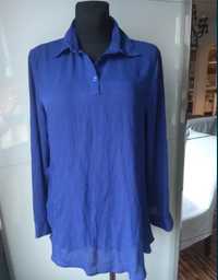 Bluzka damska długa tunika koszula asymetryczna kobaltowa M 40 42