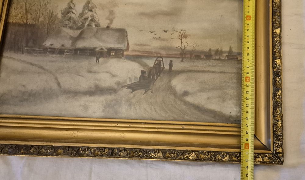 Stary zabytkowy przedwojenny obraz pejzaż na płótnie