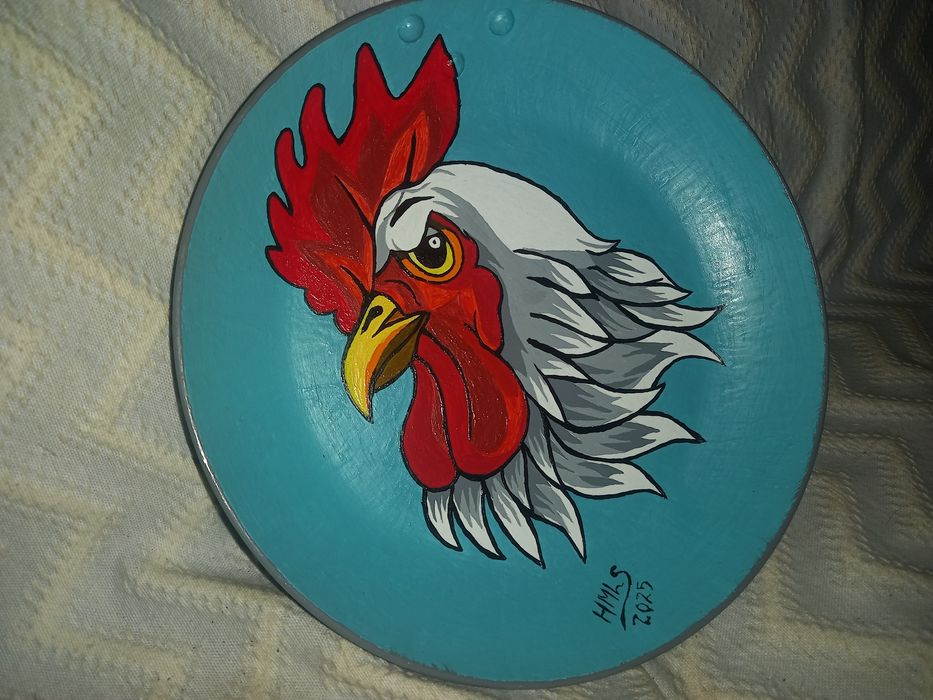 Frigideira reciclada e pintada à mão decorativa