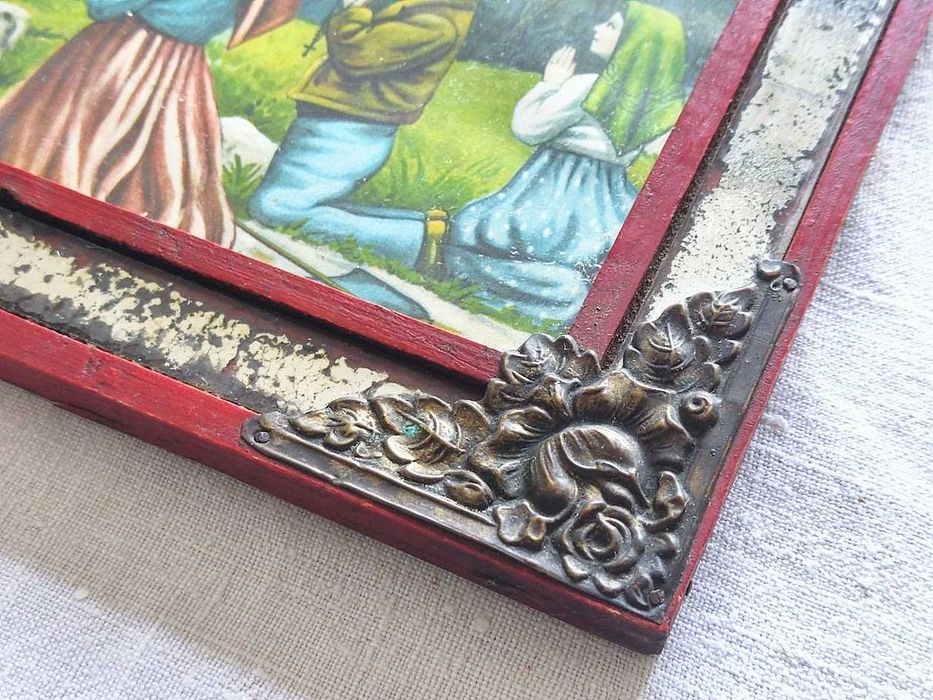Quadro antigo com imagem Nossa Senhora de Fátima e os Pastorinhos