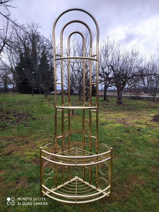 Złoty regał narożny półka kwietnik etażerka vintage retro art deco PRL