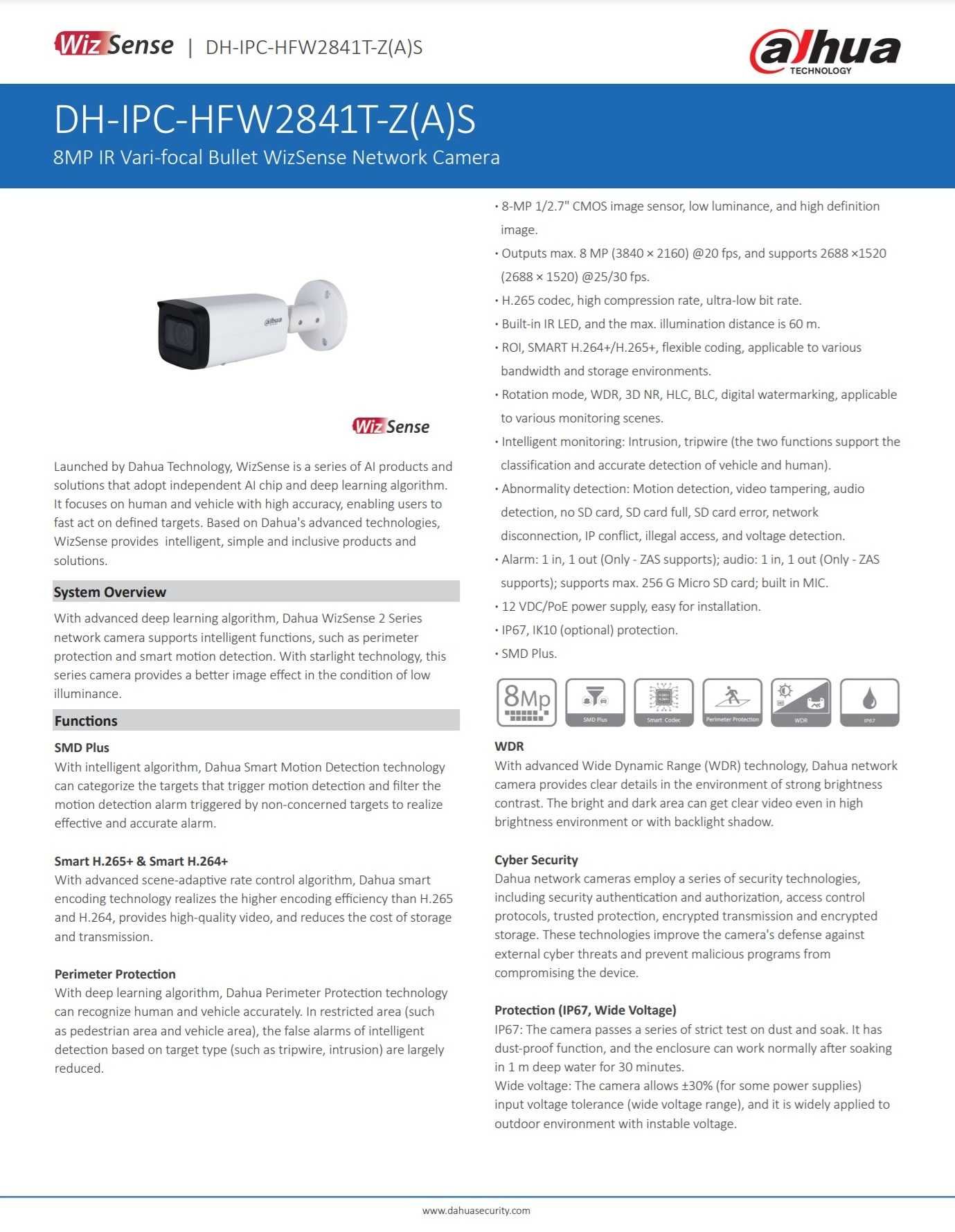 IP камера вариофокальная 8мп Dahua DH-IPC-HFW2841T-ZS (2.7 - 13.5 мм)