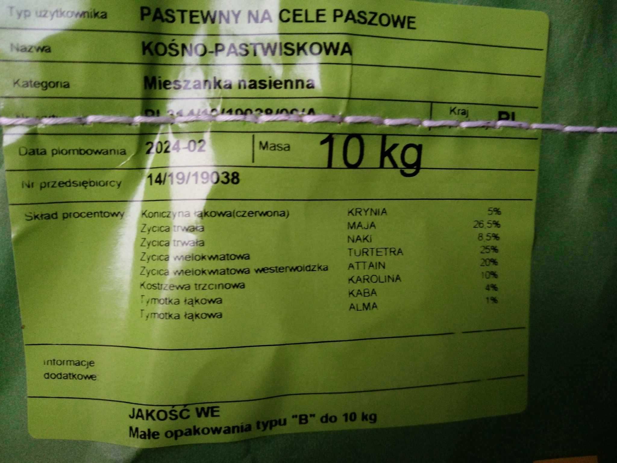 Mieszanka traw kośno-pastwiskowa