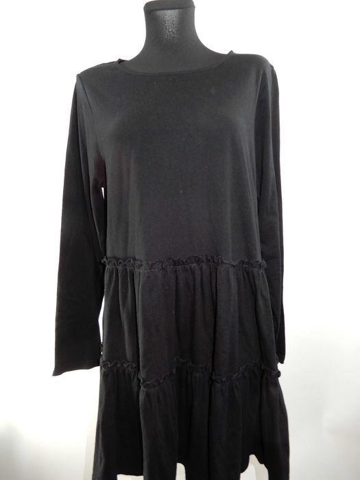 Sukienka czarna falbany bawełna do kolan długi rękaw River 42 44