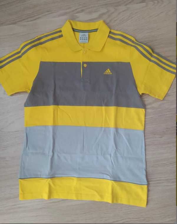 T-shirt polo w paski Adidas żółto szary rozmiar M