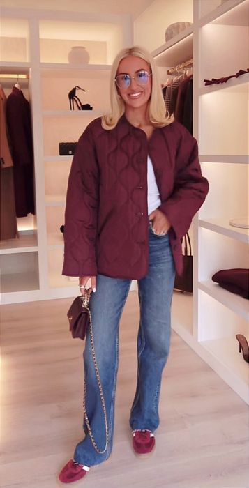 Zara kurtka pikowana XS 34 oversize bordowa wodoodporna