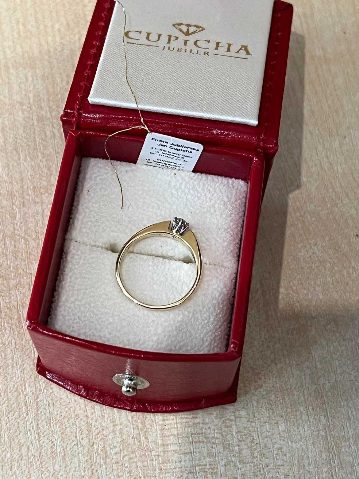 Złoty pierścionek z diamentem/pr585/0.17ct/certyfikat/Komis Krzysiek