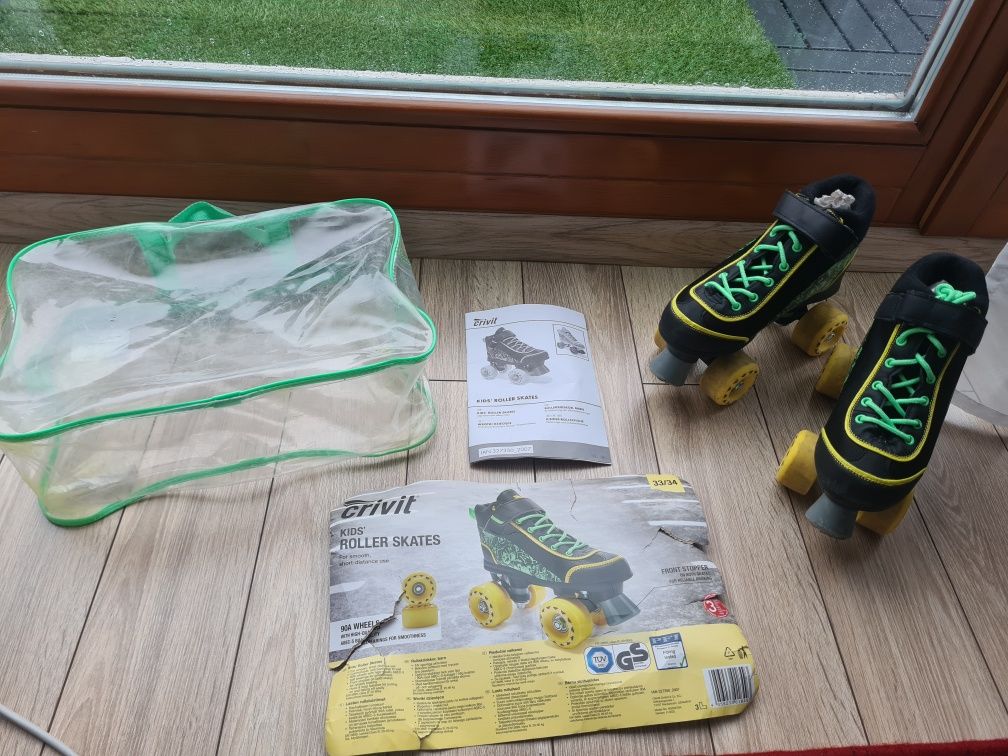Wrotki rozmiar 33/34 Lidl Crivit zielone czarne