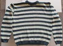 Sweter męski w zielone żółte i białe paski jak nowy XL ciepły