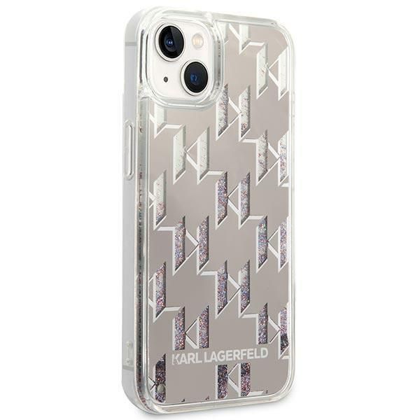Etui Karl Lagerfeld Liquid Glitter Monogram iPhone 14 6,1" Silver