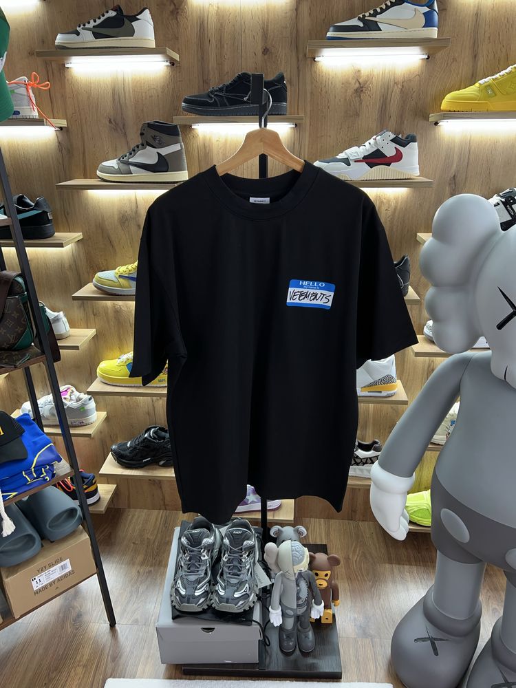 Футболка Vetements Hello My Name Is Logo Black / Blue