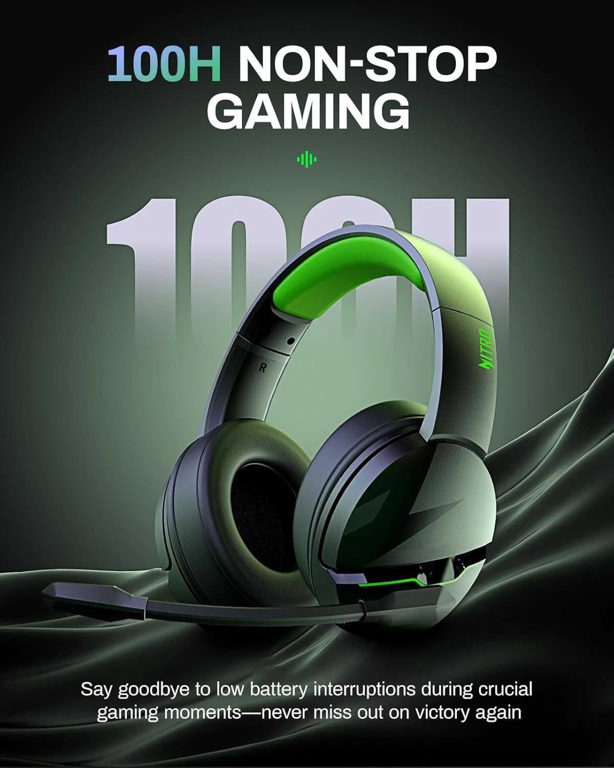 Наушники Acer Nitro Gaming Headset K2 Dynamic 50mm Drivers 100h Green