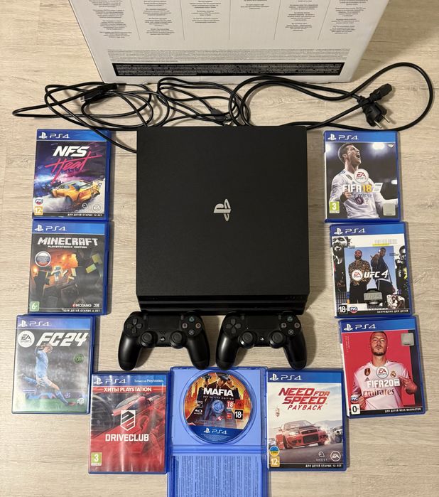 PS4 Pro 1tb + 2 геймпади та 9 ігор