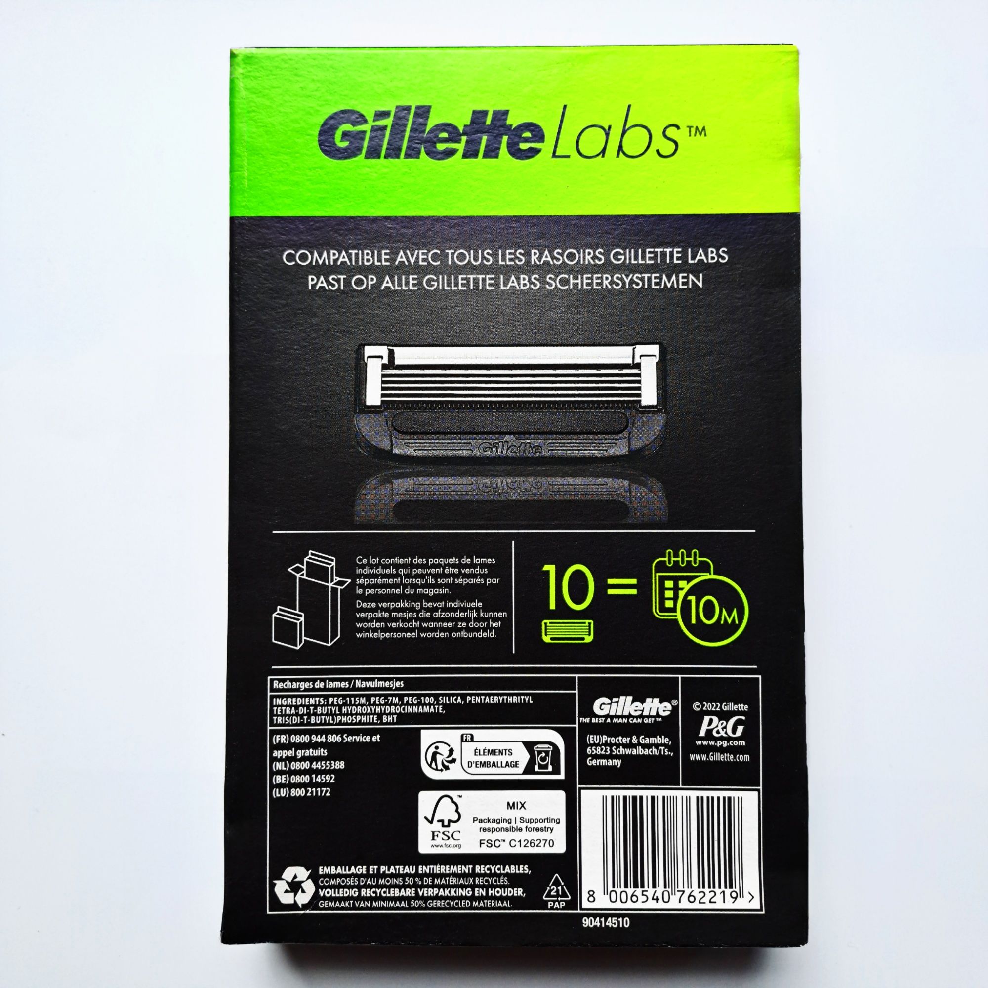 Змінні леза Gillette Labs Exfoliating bar (виробництво США), 4+6=10 шт