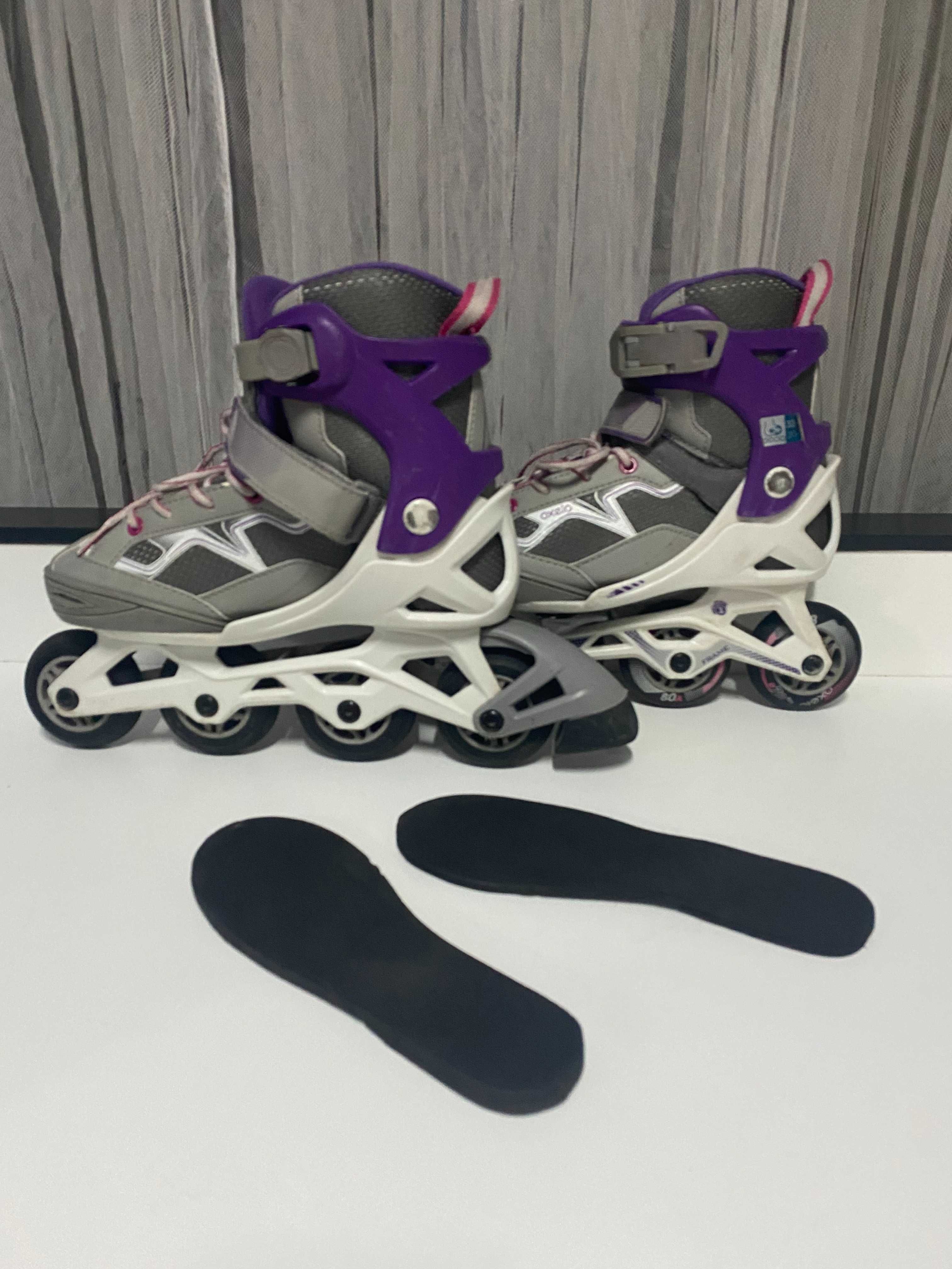 Patins em linha extensíveis tamanho 33 a 35, ofereço proteções corpo