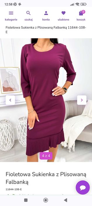 Nowa Elegancka sukienka Bawełna/Rękaw Modny Burgund/Fiolet 40 M/L