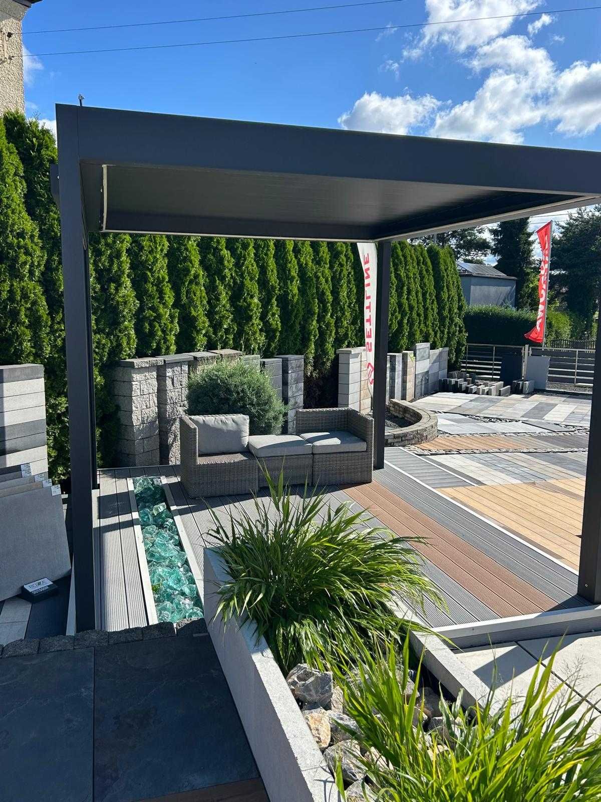Pergola aluminiowa 300x340cm dach i roleta sterowane pilotem
