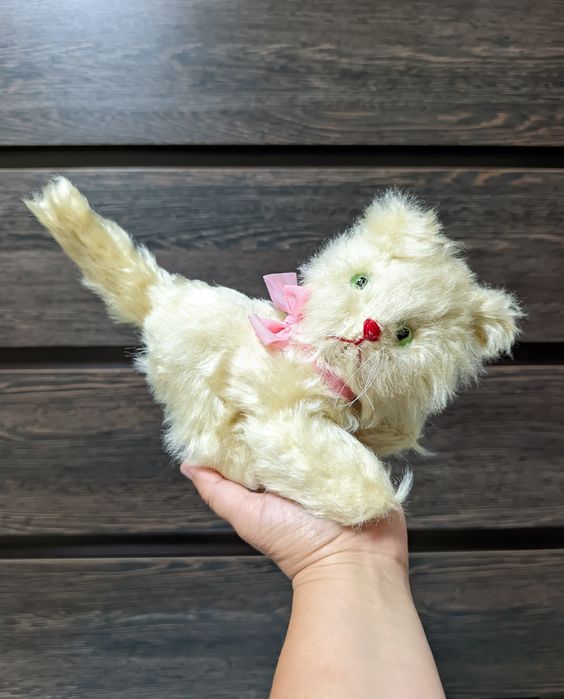 Мягкая игрушка коллекционная винтажная кошка, мохеровый кот, котик