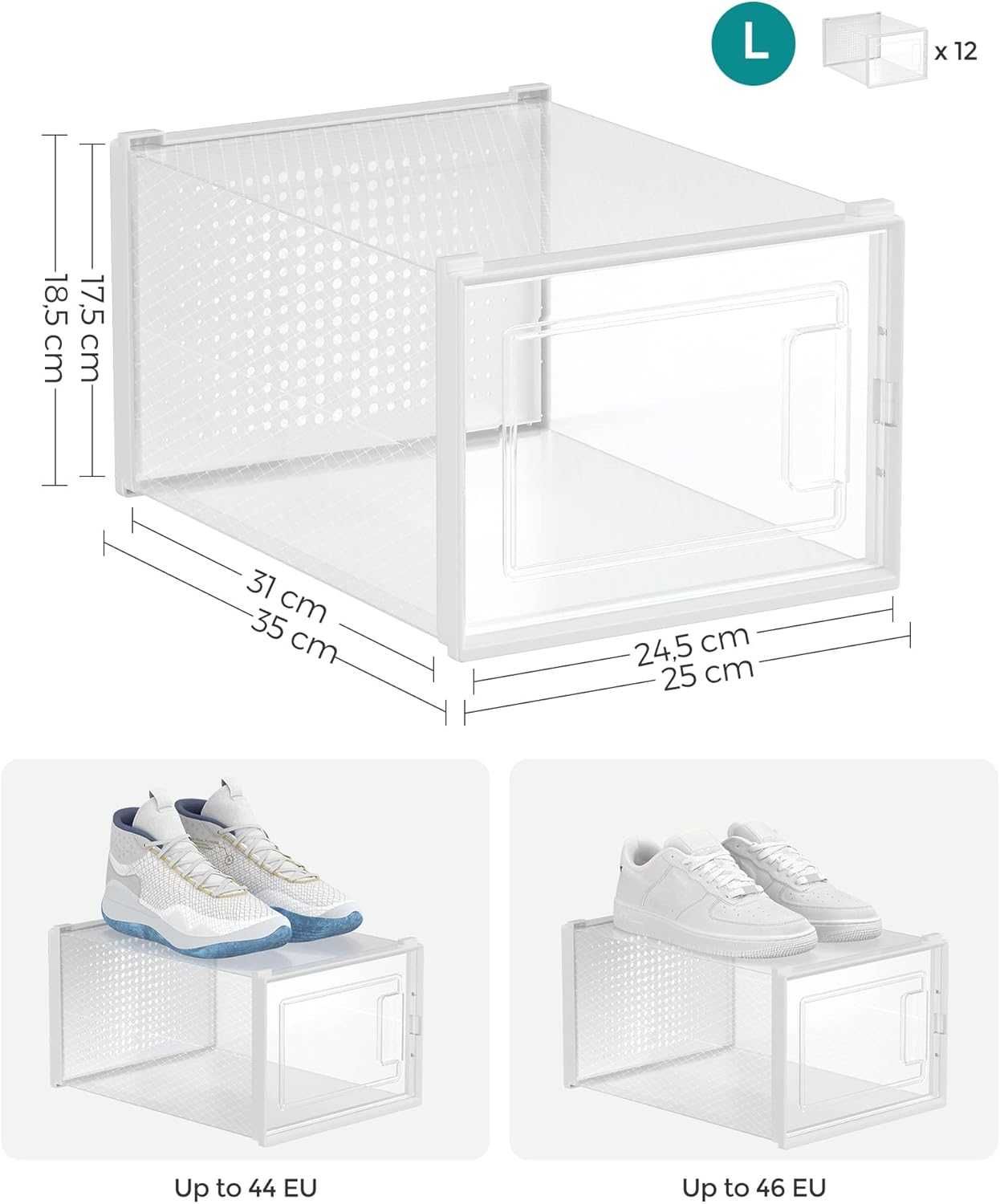 Pudełka na buty 12 szt. składane i sztaplowane, do rozmiaru 46