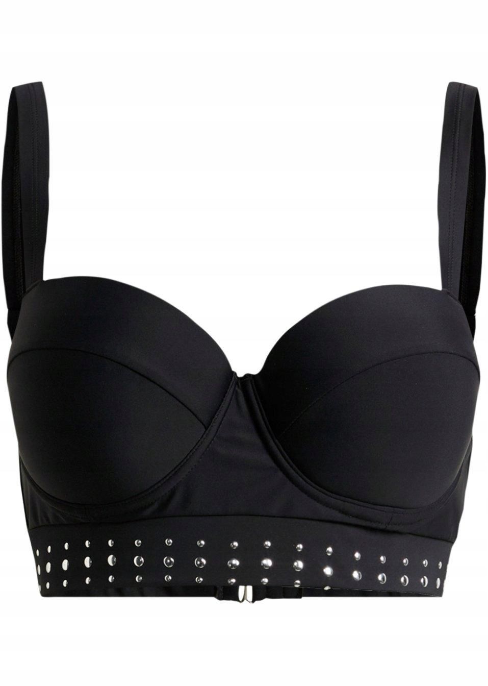 B.P.C biustonosz bikini czarny ze srebrnymi dżetami usztywniany 90C.