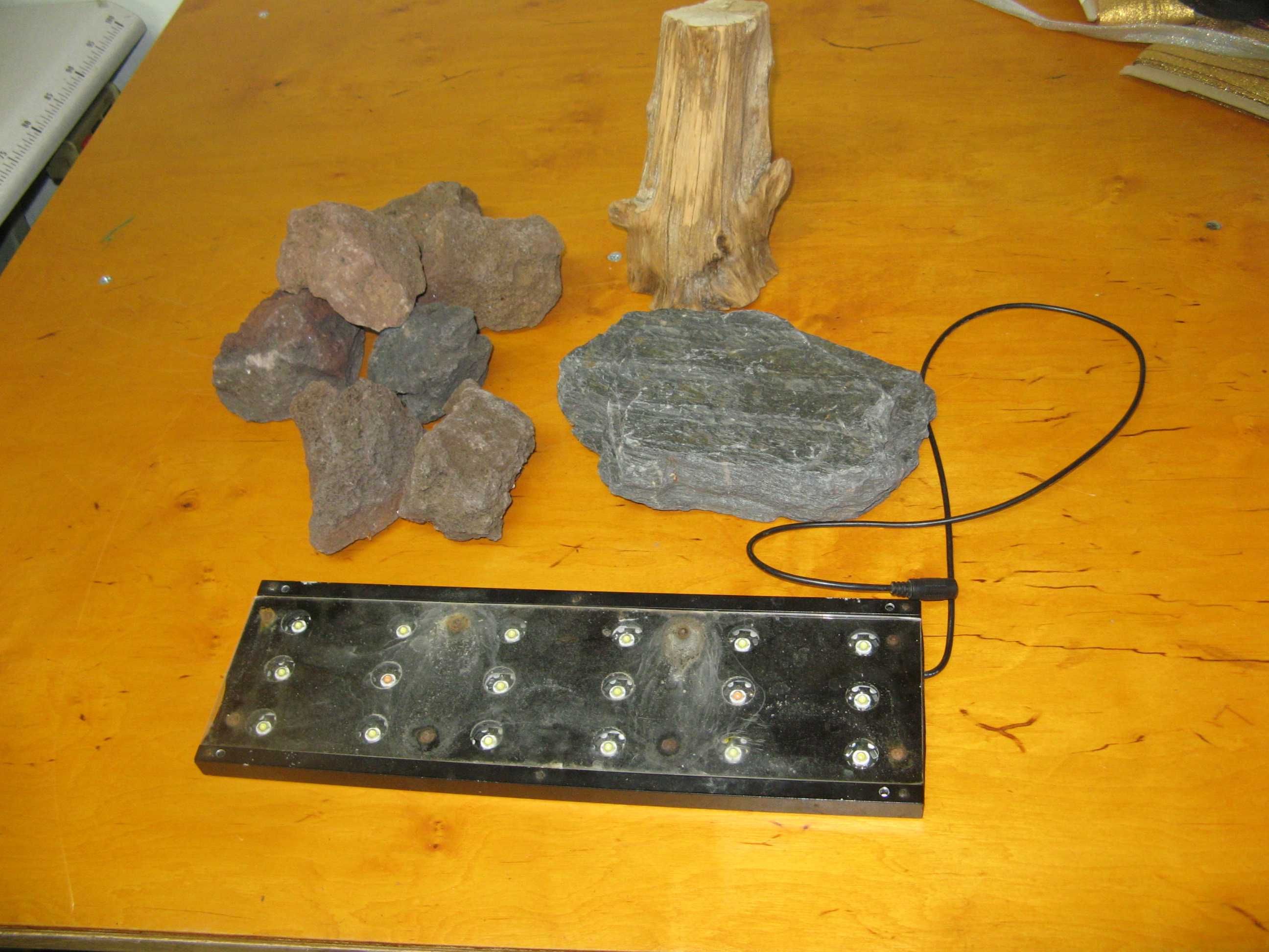 Kamień wulkaniczny do akwarium i lampa l led