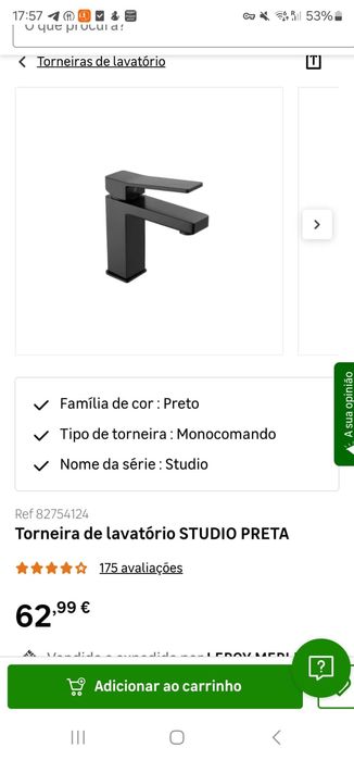 Torneira de lavatório STUDIO PRETA