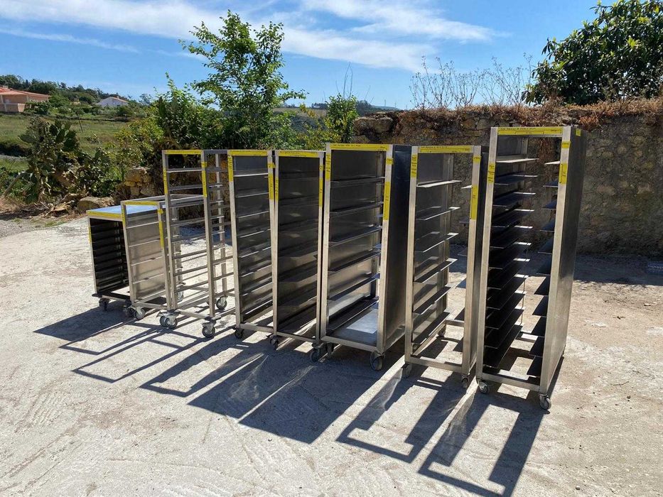 Carro inox porta tabuleiros (vários carros e tamanhos) vários preços