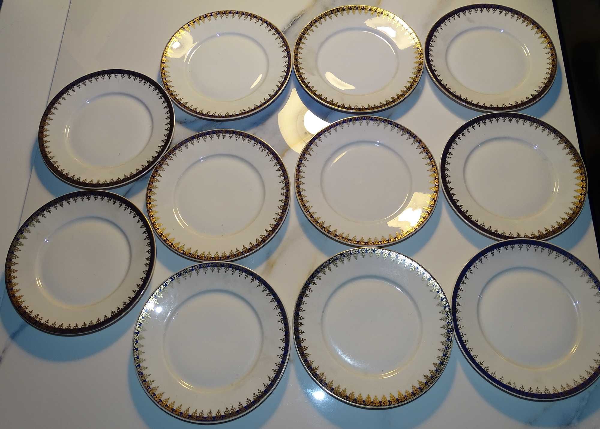 Przedwojenna porcelana Giesche zastawa stołowa obiadowa kobalt złocony