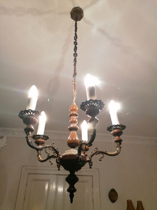 Lampa mosiężna 5-ramienna retro, oświetlenie w kamienicy