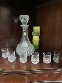 Garrafa de vidro cristal d’arques e 6 copos