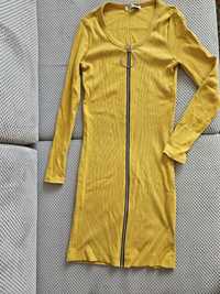 Sukienka prazkowana   damska żółta/ musztardowa