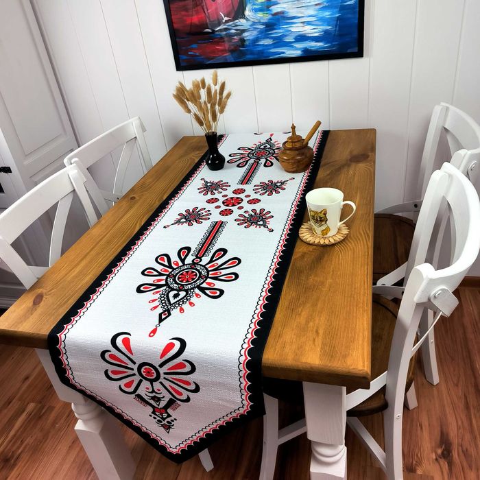 Folkowy Bieżnik na Stół 190x47 cm – Polski Produkt, Laserowy Nadruk
