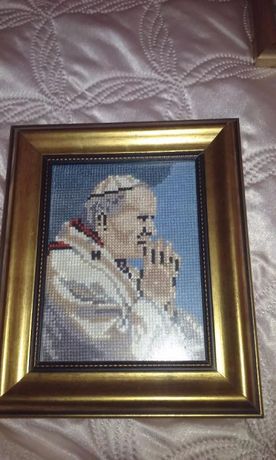 Sprzedam obraz haft krzyżykowy Jan Paweł II, prezent