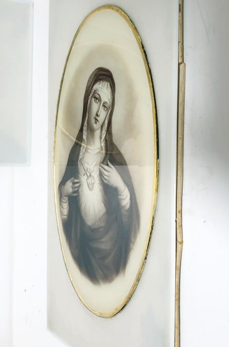 Par de grandes antigas imagens Sagrado Coração Maria e Jesus