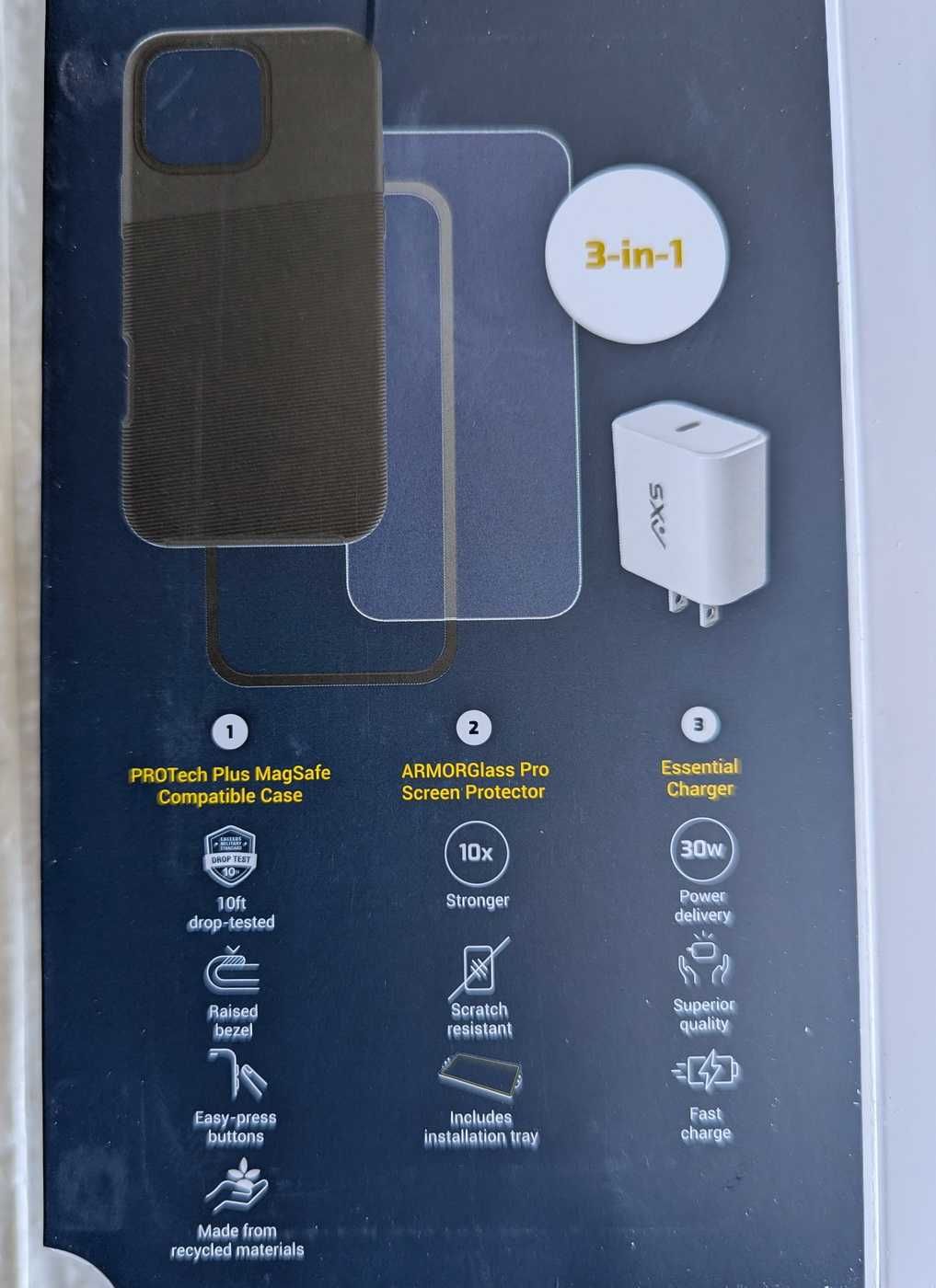 США AXS Bundle 3в1 зарядка чохол 30вт скло iPhone 16 Pro / MAX
