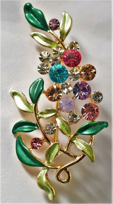 Alfinete de peito floral com cristais coloridos - pregadeira- broche