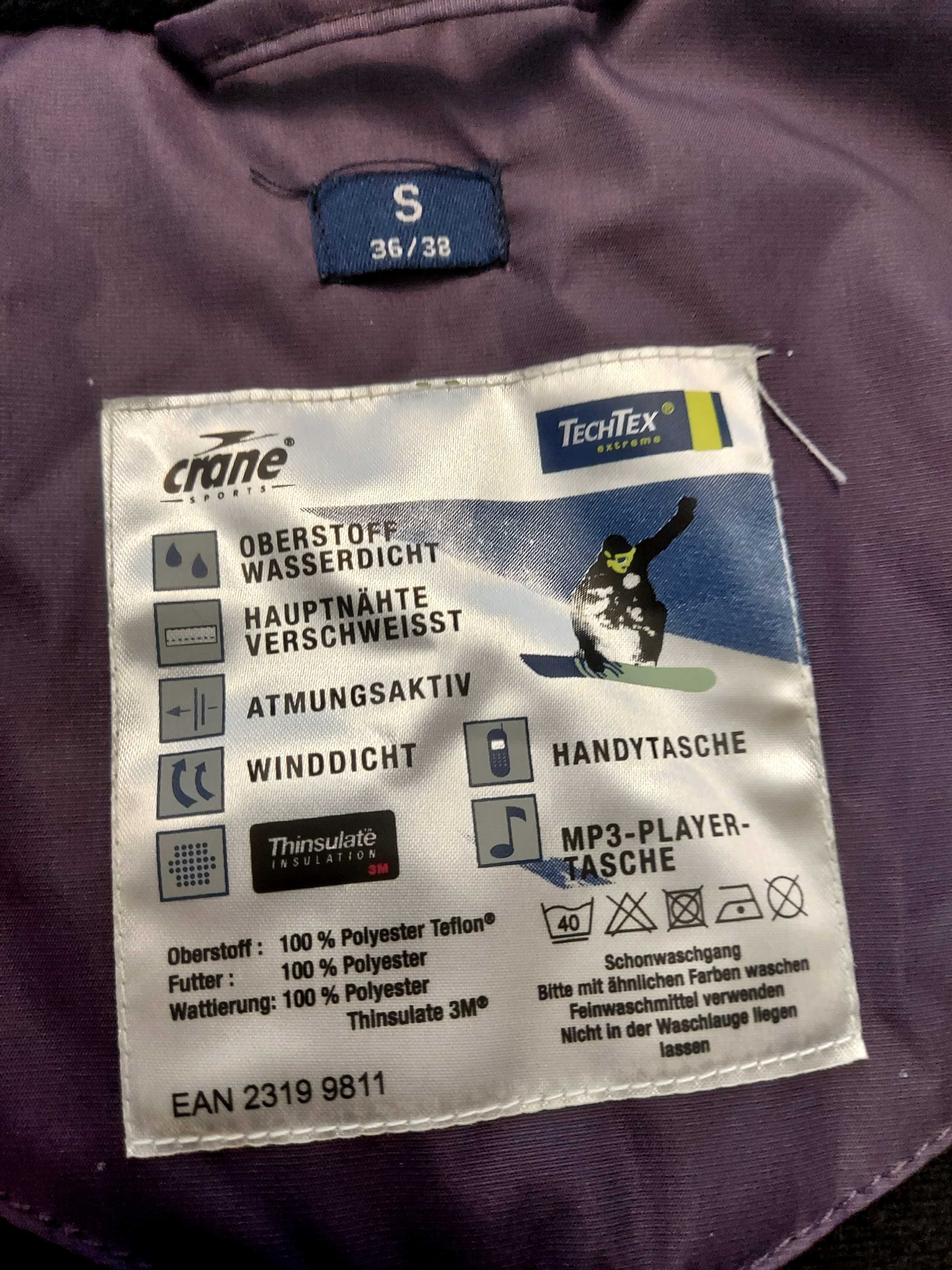 Kurtka narciarska na narty lub snowbord Crane fioletowa rozmiar S 36