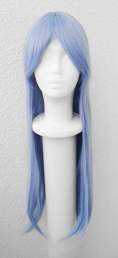 Długa Błękitna prosta niebieska peruka z grzywką cosplay wig