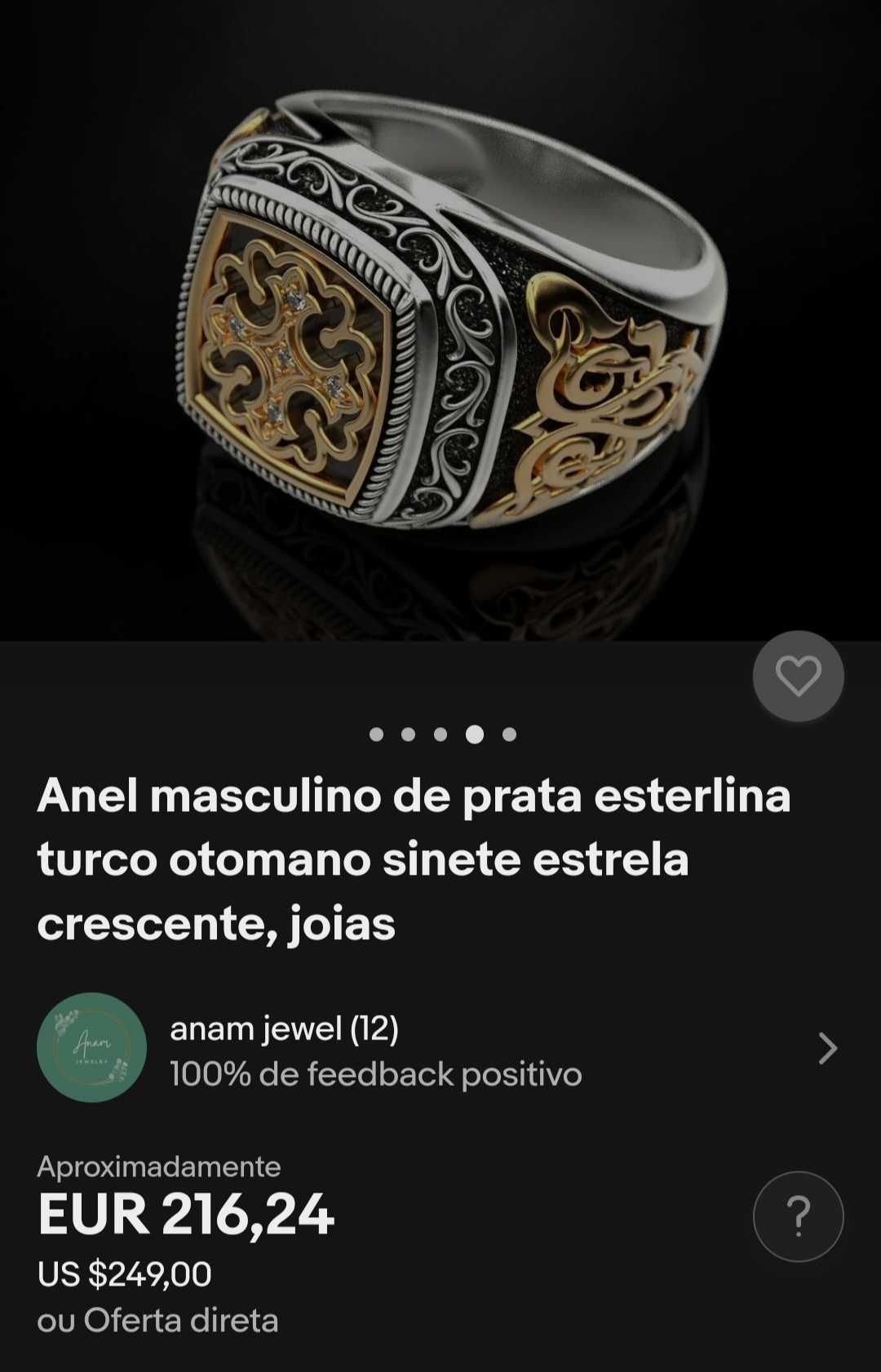 Anel antigo de prata banhado a ouro colecionavel